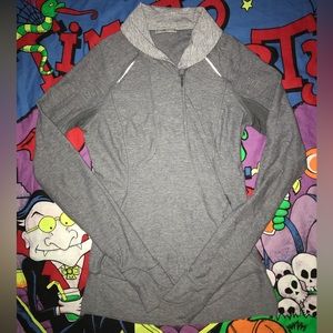 Lululemon Think Fast Pullover Jacket Knit Top Shirt Heathered Gray Striped